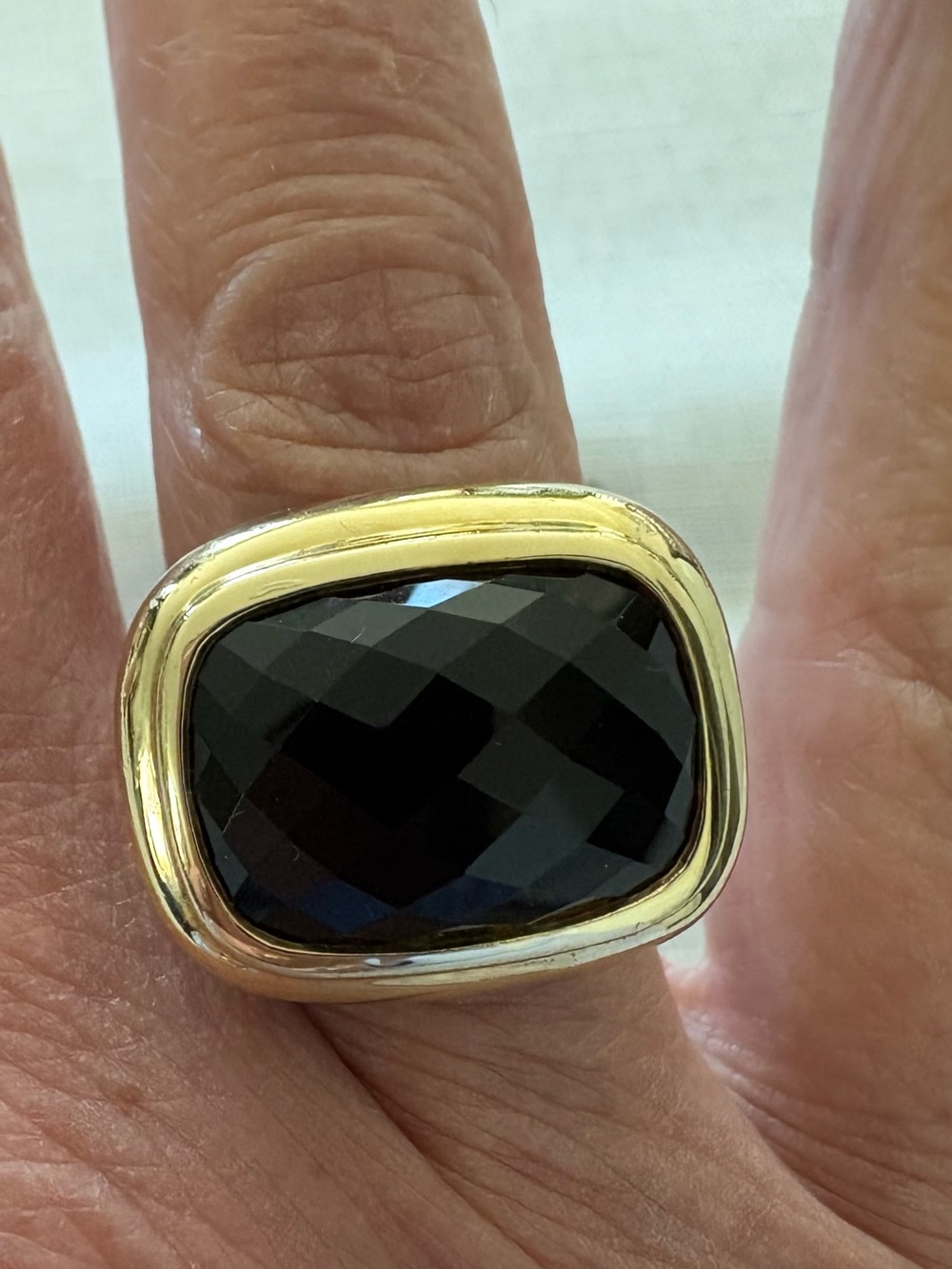 David Yurman Gold-Tone Ring with Black Faceted Stone